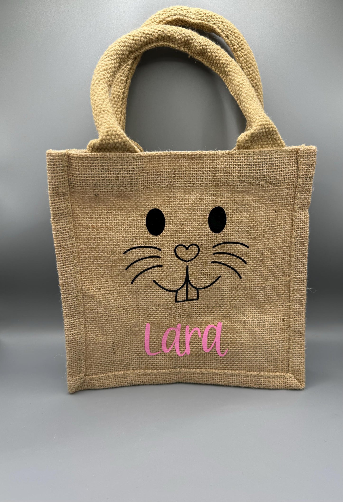 Jute Oster- Geschenktasche mit Hasengesicht