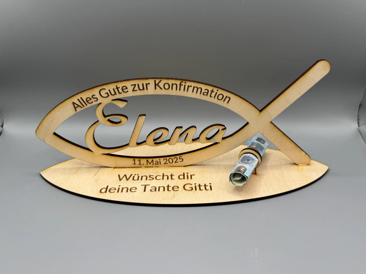 Fisch aus Holz Geschenk Taufe/Kommunion/Firmung/Konfirmation
