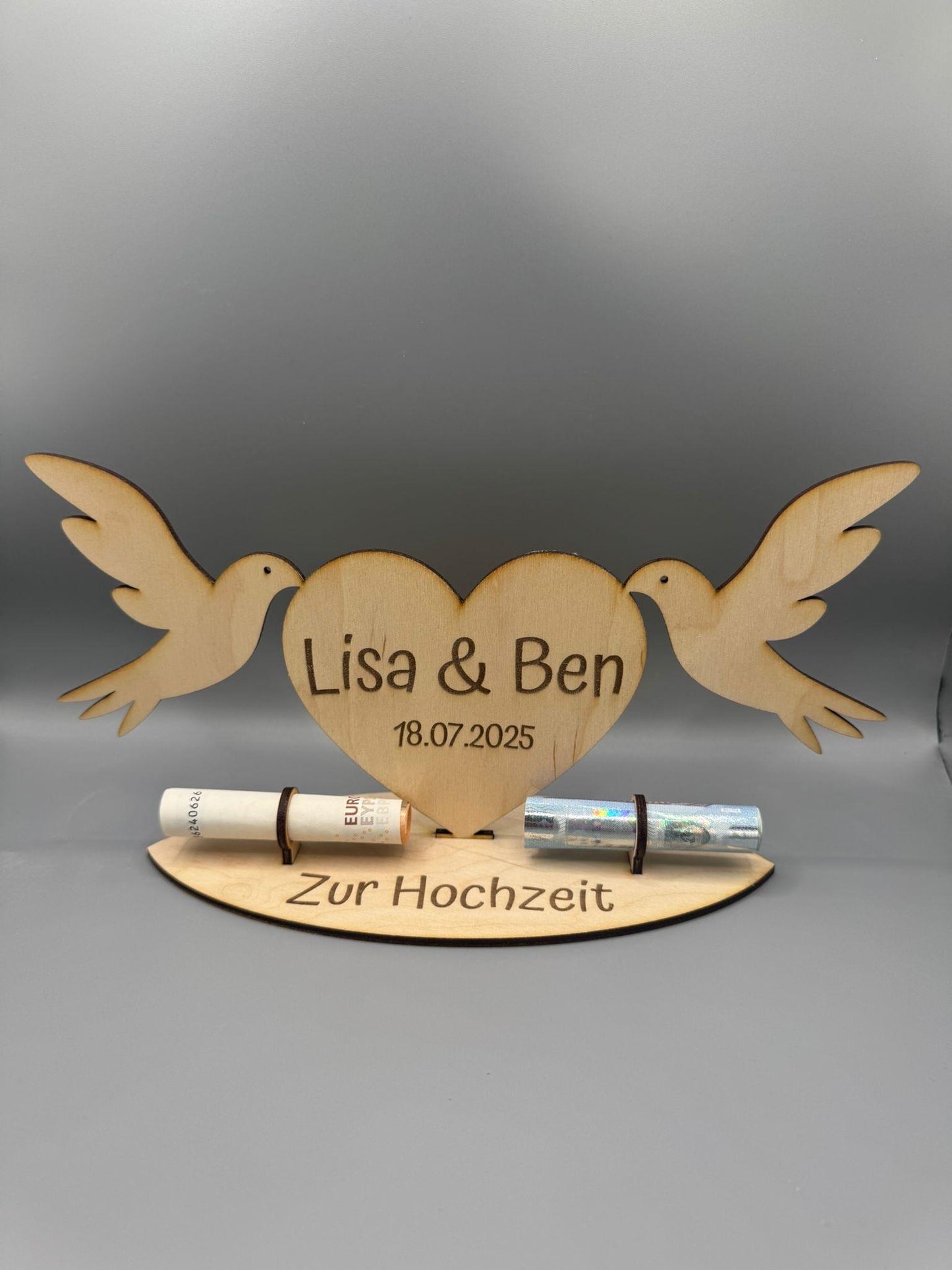 Geldgeschenk Hochzeit personalisiert/Herz/Taube