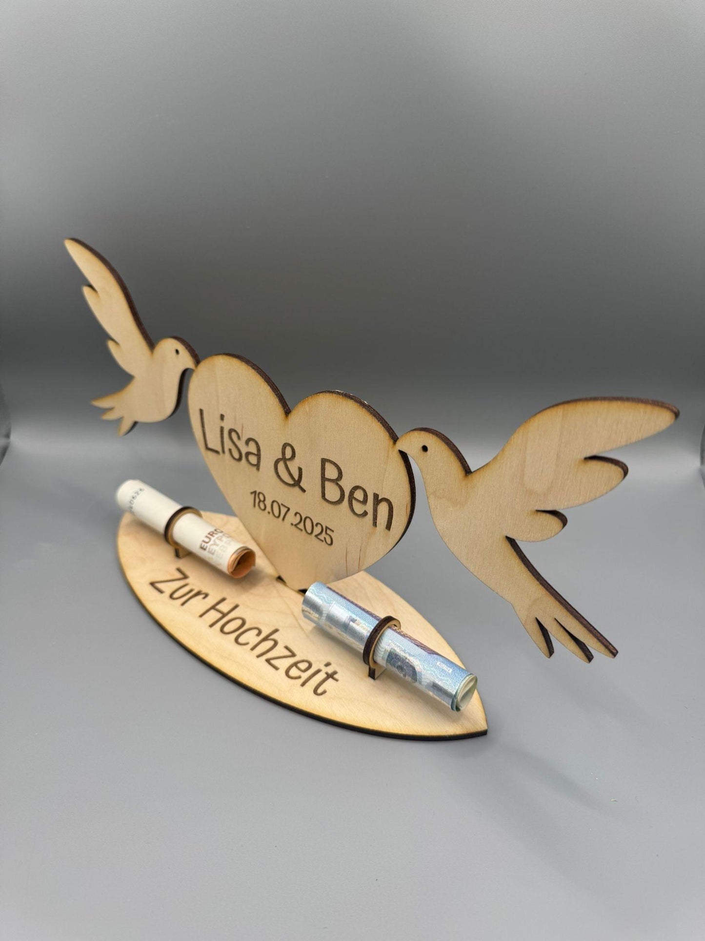 Geldgeschenk Hochzeit personalisiert/Herz/Taube
