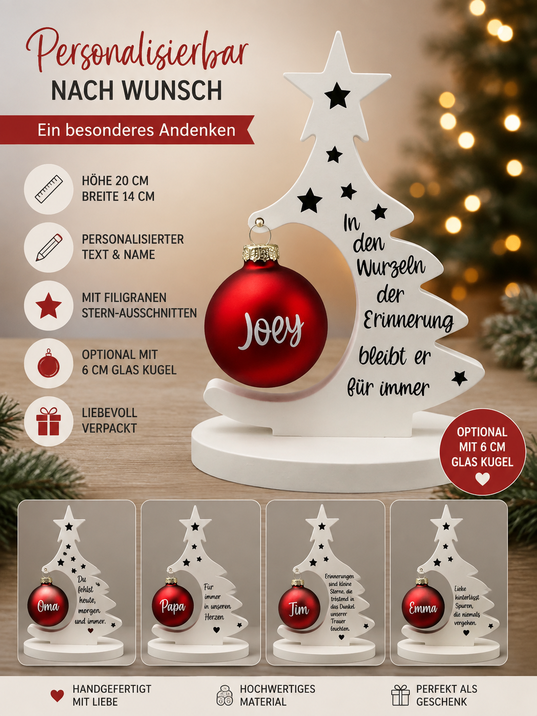 Weihnachtskugelhalter Keraflott , Tannenbaum , Christbaumkugel , personalisiert , Weihnachten , Trauerbaum