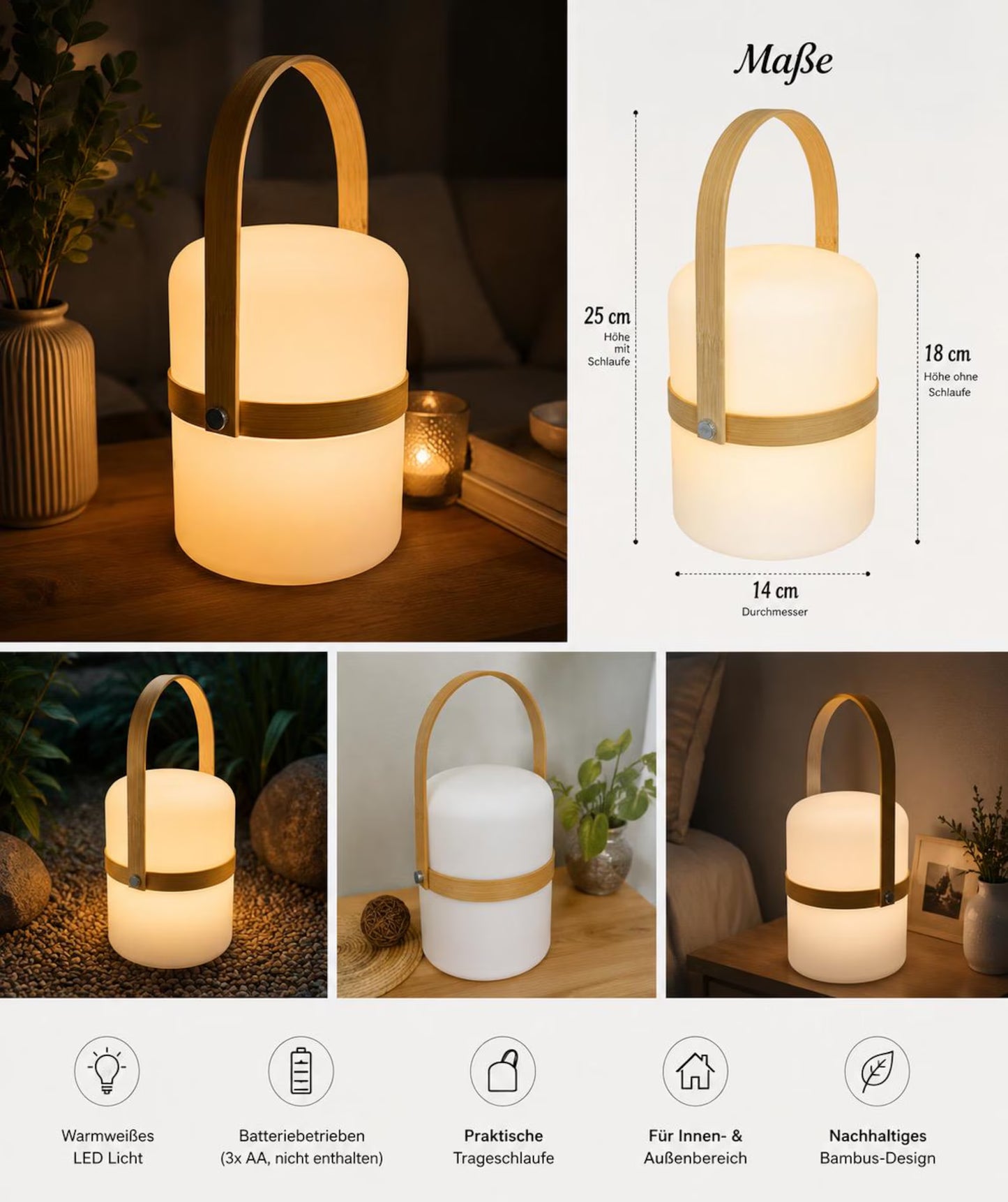 Personalisierte LED Dekolampe mit Wunschtext | Tischlampe mit Holzgriff | Geschenk zum Einzug | Stimmungslicht | Wohnaccessoire