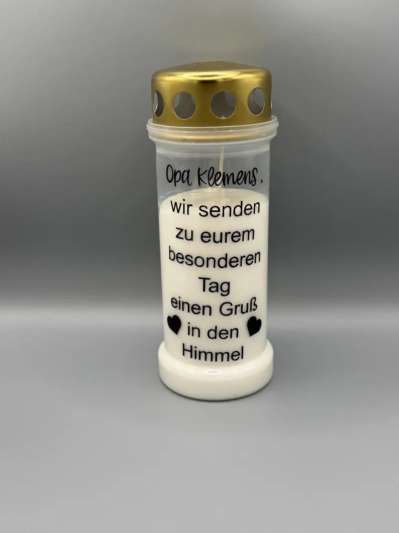 Grabkerze mit Wunschtext
