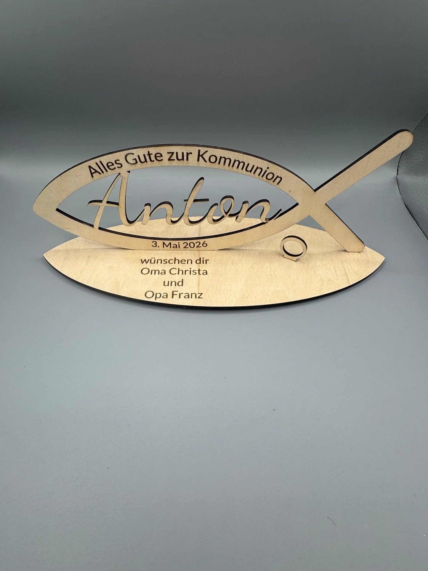 Fisch aus Holz Geschenk Taufe/Kommunion/Firmung/Konfirmation