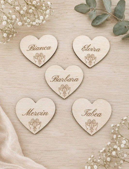 Personalisierte Herz Platzkarten aus Holz | Gravur Namen | Rustic Tischdeko | Platzkarte Hochzeit