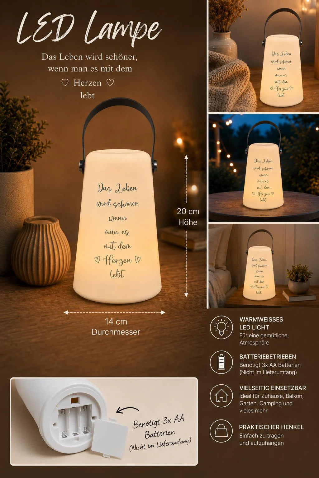 Personalisierte LED Dekolampe mit Wunschtext | Tischlampe mit Holzgriff | Geschenk zum Einzug | Stimmungslicht | Wohnaccessoire